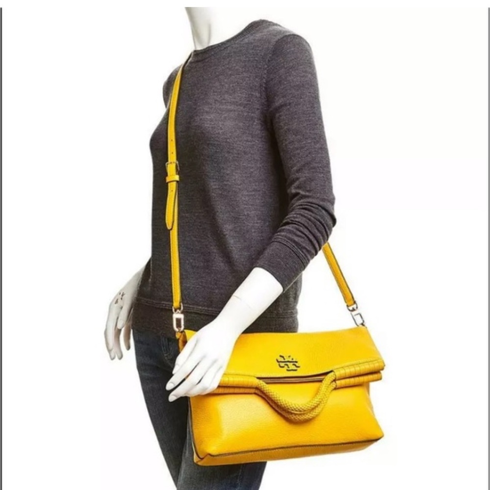 Tory Burch Yellow Leather Crossbody Foldable Bag with Modern Design